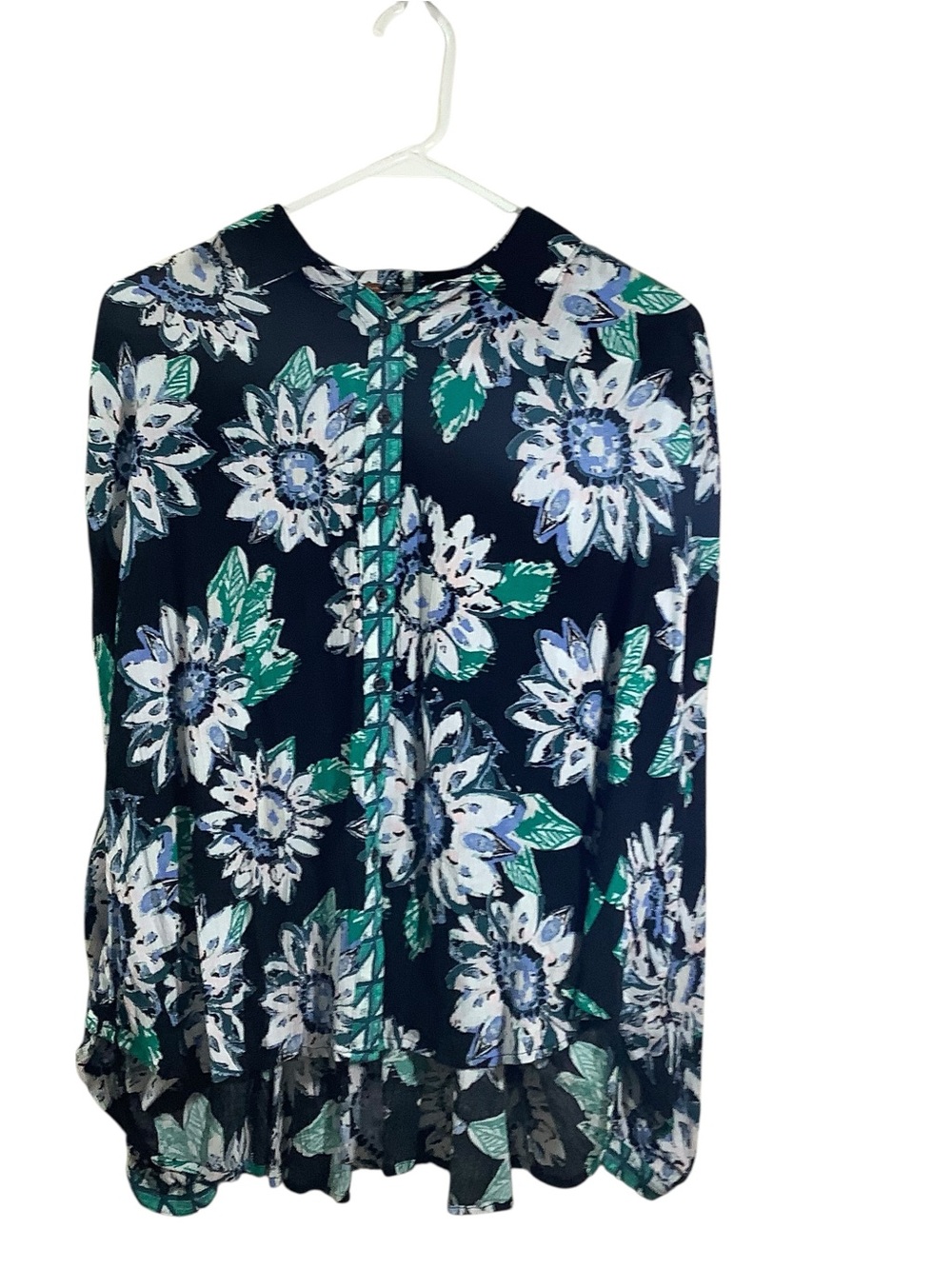 Free People Black Floral Blouse - Green & Blue Print Oversized